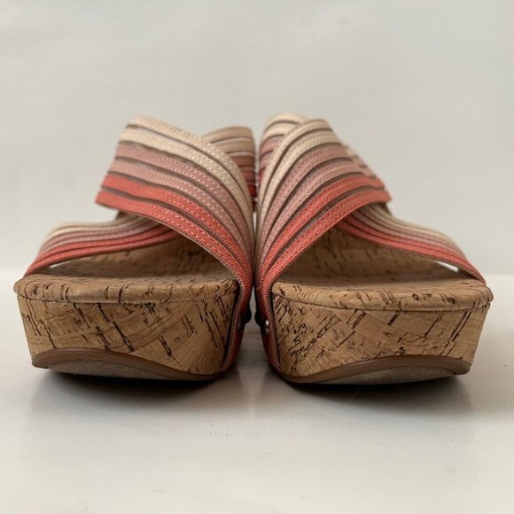 Pink Ombre Stripes Boho Beach Wedge Cork Platform Sandals Women Size 10 - Picture 5 of 12
